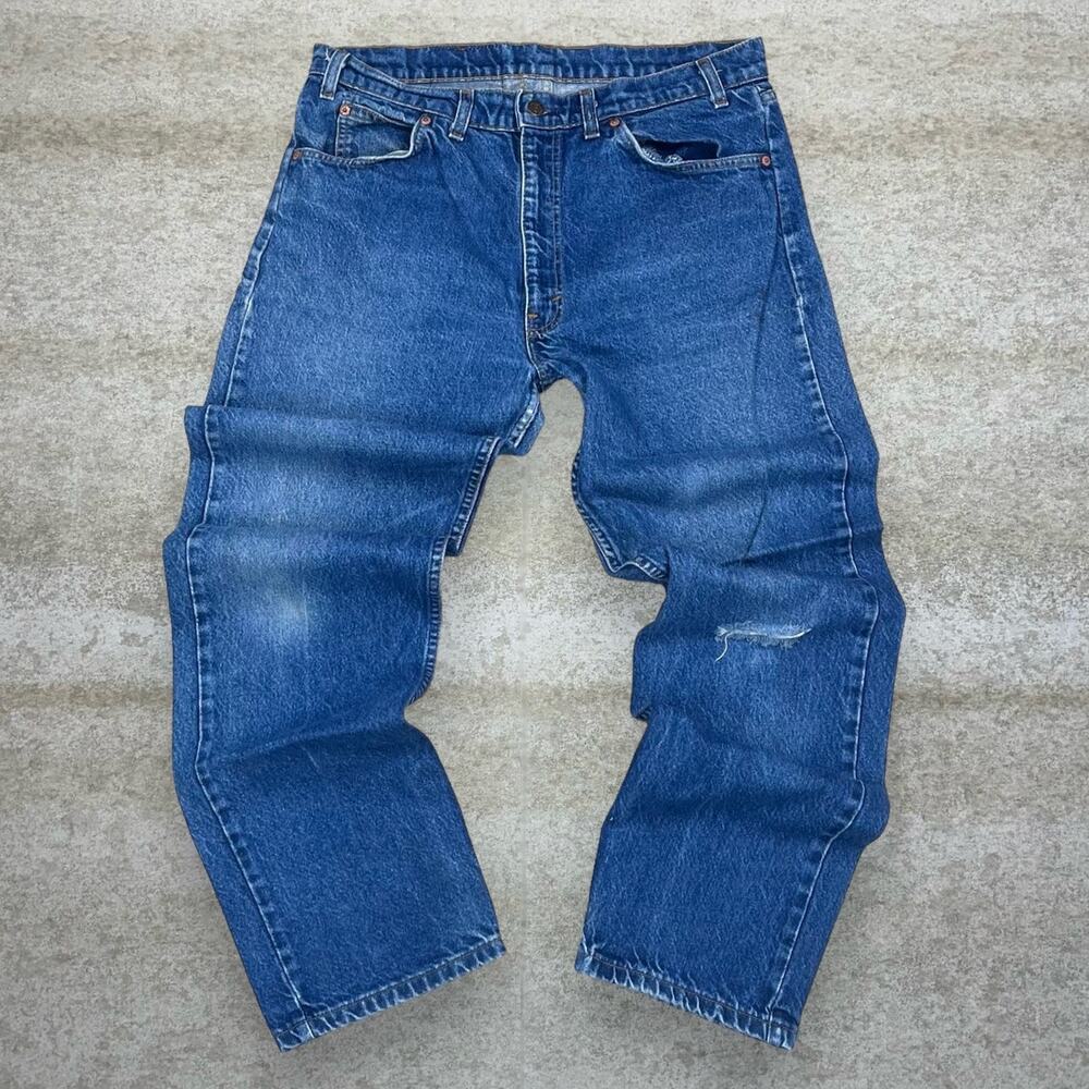 Vintage 80s Orange Tab Levis 505 Jeans 36x32 Regular Straight Leg Medium Wash - Picture 2 of 6